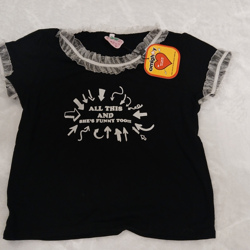 O'Mighty Black Tee with White Ruffle Accents